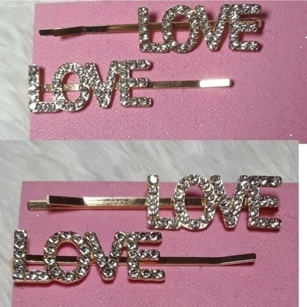 ☄LOVE Water Rhinestone Gold Tone Hair Pins